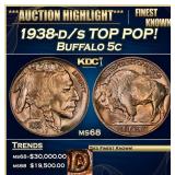 1938-d/s Buffalo Nickel TOP POP! 5c ms68 SEGS