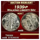 1939-p Walking Liberty Half Dollar 50c ms68 SEGS