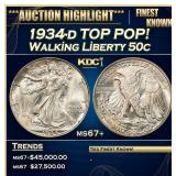 1934-d Walking Liberty Half Dollar TOP POP! 50c ms