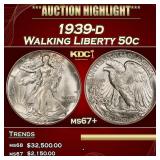 1939-d Walking Liberty Half Dollar 50c ms67+ SEGS