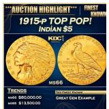 1915-p Gold Indian Half Eagle TOP POP! $5 Grades G