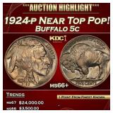 1924-p Buffalo Nickel Near Top Pop! 5c ms66+ SEGS