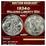 1934-d Walking Liberty Half Dollar 50c ms66+ SEGS