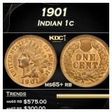 1901 Indian Cent 1c Grades ms65+ rb