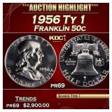 1956 Ty 1 Proof Franklin Half Dollar 50c pr69 SEGS
