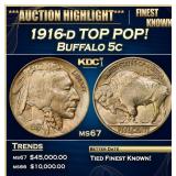1916-d Buffalo Nickel TOP POP! 5c Grades GEM++ Unc