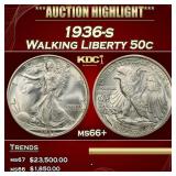 1936-s Walking Liberty Half Dollar 50c ms66+ SEGS