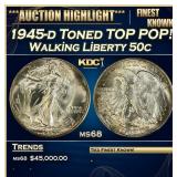 1945-d Walking Liberty Half Dollar Toned TOP POP!