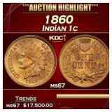 1860 Indian Cent 1c ms67 SEGS