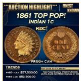 1861 Proof Indian Cent TOP POP! 1c pr66+ cam SEGS