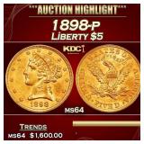 1898-p Gold Liberty Half Eagle $5 ms64 SEGS