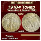 1918-p Walking Liberty Half Dollar Toned 50c ms63