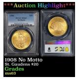 PCGS 1908 No Motto Gold St. Gaudens Double Eagle $