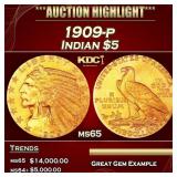 1909-p Gold Indian Half Eagle $5 GEM Unc USCG