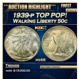 1939-p Walking Liberty Half Dollar TOP POP! 50c ms
