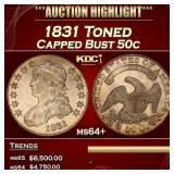 1831 Capped Bust Half Dollar Toned 50c ms64+ SEGS