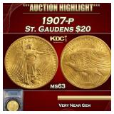 PCGS 1907-p Gold St. Gaudens Double Eagle $20 ms63