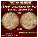 1876-p Seated Half Dollar Toned Near Top Pop! 50c