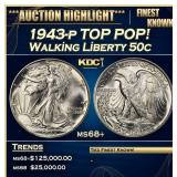1943-p Walking Liberty Half Dollar TOP POP! 50c ms