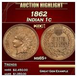 1862 Indian Cent 1c ms65+ SEGS