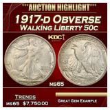 1917-d Obverse Walking Liberty Half Dollar 50c ms6