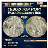 1936-d Walking Liberty Half Dollar TOP POP! 50c ms