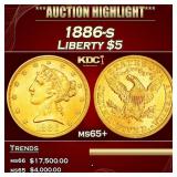 1886-s Gold Liberty Half Eagle $5 ms65+ SEGS