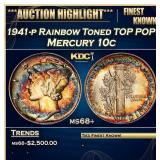 1941-p Mercury Dime Rainbow Toned TOP POP! 10c ms6