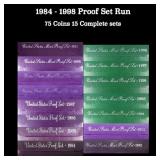 1984-1998 Proof Set Run 75 Coins 15 Complete Sets
