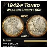 1942-p Walking Liberty Half Dollar Toned 50c Grade