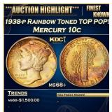1938-p Mercury Dime Rainbow Toned TOP POP! 10c ms6
