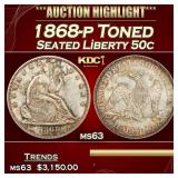 1868-p Seated Half Dollar Toned 50c ms63 USCG