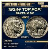 1934-p Buffalo Nickel TOP POP! 5c ms67+ SEGS