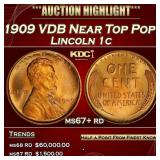 1909 VDB Lincoln Cent Near Top Pop! 1c ms67+ rd SE