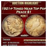 1921-p Peace Dollar Toned Near Top Pop! $1 ms66+ S
