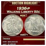 1936-p Walking Liberty Half Dollar 50c ms67+ SEGS