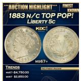 1883 n/c Liberty Nickel TOP POP! 5c ms67+ SEGS