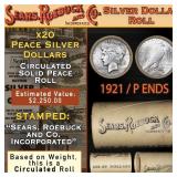 24- Circulated Silver Peace Dollar $1 Roll SEARS 2