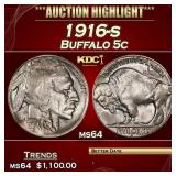 1916-s Buffalo Nickel 5c ms64 SEGS