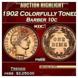 1902 Proof Barber Dime Colorfully Toned 10c pr66 S