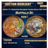 1913-p Ty I Buffalo Nickel Monster Rainbow Toned N