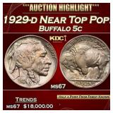 1929-d Buffalo Nickel Near Top Pop! 5c ms67 SEGS