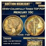 1916-p Mercury Dime Colorfully Toned TOP POP! 10c