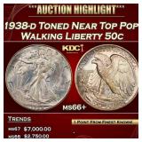 1938-d Walking Liberty Half Dollar Toned Near Top
