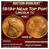 1919-p Lincoln Cent Near Top Pop! 1c ms68 rd SEGS