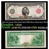 1914 $5 Large Size Red Seal FRN Rare Red Seal Grad