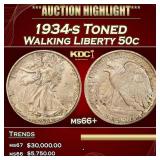 1934-s Walking Liberty Half Dollar Toned 50c ms66+