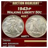 1943-p Walking Liberty Half Dollar 50c ms67+ SEGS