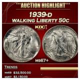 1939-d Walking Liberty Half Dollar 50c ms67+ SEGS
