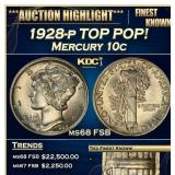 1928-p Mercury Dime TOP POP! 10c ms68 FSB SEGS